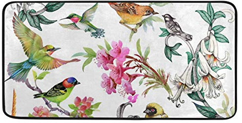 Mnsruu Tapis de Cuisine - Fleurs Tropicales - Oiseaux - Paillasson - Tapis de Sol - Tapis de Support de Plancher - Tapis de Soutien pour Tapis de Sol, 99 X 50.8CM