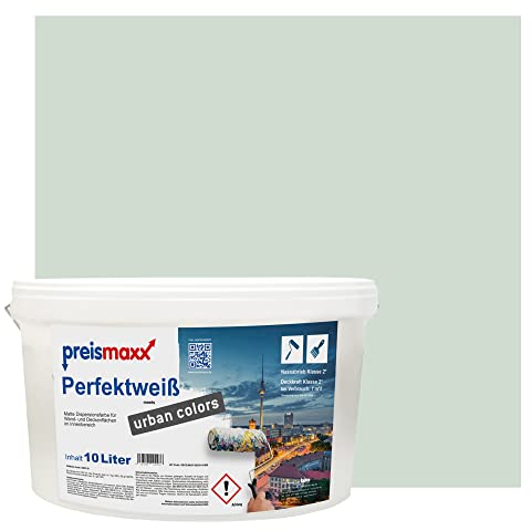 Preismaxx Perfektweiß urban colors, bunte Wandfarbe, grün, salbeigrün, sage green 10L, Innenfarbe, hohe Deckkraft Klasse 2, matt