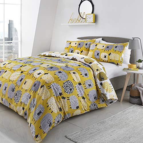 Fusion Wende-Bettwäsche-Set, gepunktet, Schaf-Druck, Ocker, Kingsize-Bett