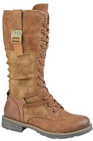 Cipriata Gabriela - Stivali alti da donna, con zip e lacci, Marrone chiaro, 42 EU