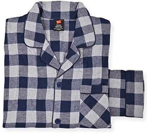 Hanes Men's 100% Cotton Flannel Plaid Pajama Top and Pant Set, Grey Buffalo, Medium
