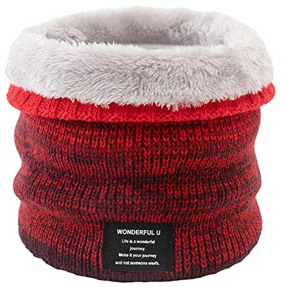 MoreChioce Unisex Strickschal, Winter Warm Schlauchschal Loop Schal Gestrickter Nackenwärmer Windstopper-Schal mit Fleece innen Hals Warmer zum Skifahren Motorrad Radfahren Wandern,Rot