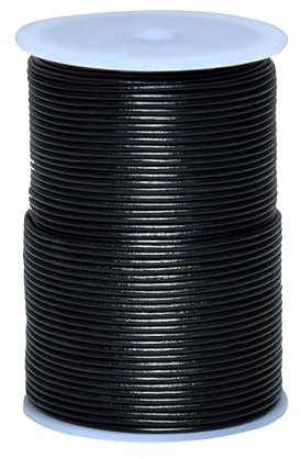 Cords Essentials Round Genuine Leather String Cord, Rope for Jewelry Making, Necklaces, Bracelets, Kumihimo Braiding, Wraps, Crafts and Hobby Projects (Black, 2.0 MM)