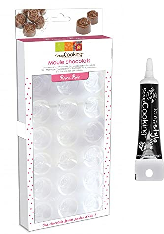 Moule à chocolat rigide roses + stylo noir pour glaçage.