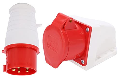 Fafeicy Enchufe industrial de 5 pines, enchufe de montaje en superficie trifásico IP44, con diseño especial de hebilla antideslizamiento, 220‑380V / 240‑415V 16A 3P + N + E, Enchufes, Convertidores