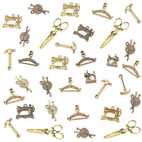 PandaHall 90 Stück Nähanhänger, 9 Stile Tibetische Schere Schneider Knäuel Charms Nähmaschine Stricken Anhänger Perlen Für DIY Halskette Armband Herstellung
