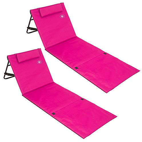 DETEX® 2X Strandmatte mit Rückenlehne Gepolstert Pink Sonnenliege klappbar UV-beständig Tasche Reißverschluss Kissen Tragegurt Garten Camping Picknick Liegematte 158x56cm