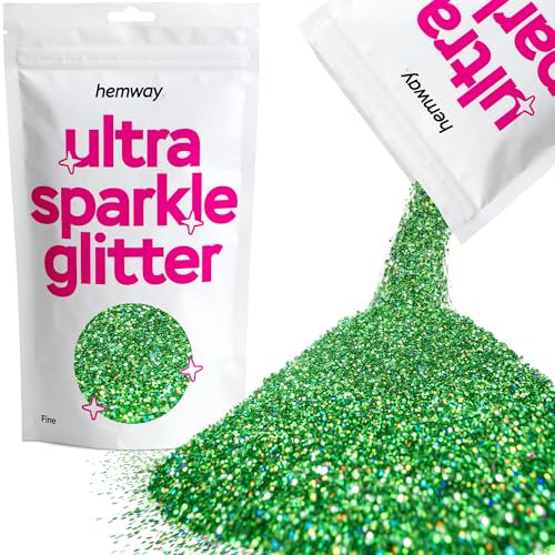 Hemway Ultra Sparkle Glitter - Emerald Green Holographic | 100g Fine Metallic Flakes for Resin & Epoxy Crafts | Supplies for Tumblers, Festival, Hair, Face, Body, Eye & Nail Art Decoration