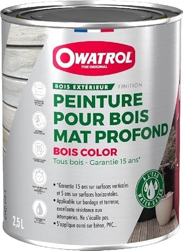 OWATROL - BOIS COLOR 1L - Teinte Carbone – Peinture pour bois extérieur opaque – Finition Mate