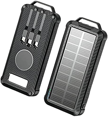 Cargador Solar 10000/20000mAh Banco De Energía Solar Portátil Cargador Inalámbrico De 3 Cables Incorporado Con Linterna LED Batería Externa Cargador De Teléfono Solar A Prueba De Agua Para Viajes