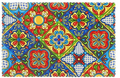 Mexican Ceramic Tile Placemats For Dining Table Set Of 6,18x12 Inch Easy To Clean Place Mats For Table,Heat Resistant Waterproof