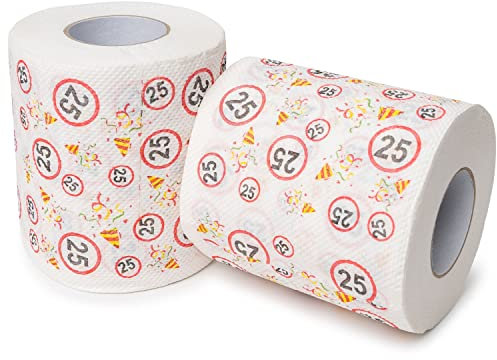 Happy Birthday Klopapier, für den 25. Geburtstag, 2 Rollen, Party Dekoration und Geschenk Verpackung, lustiges Motto Klo Papier, Fun Toilet Paper, Geschenkartikel Klorolle, Geburtstags-Dekoration WC