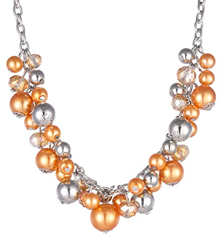 Bulinlin Damen Perlen Silber Kristall Boho Statement anhänger Halskette Modeschmuck Weihnachtsgeburtstagsgechenke für frauen (36-Orange)