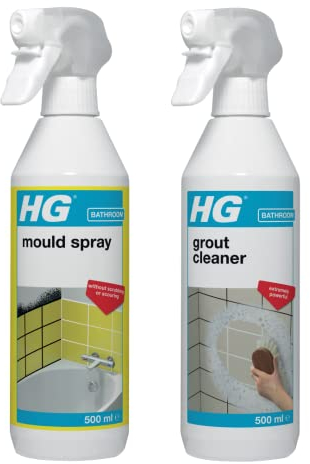HG Mould Remover Spray, Effective Mould Spray & Mildew Cleaner, Removes Mould & More (500ml) + HG Grout Cleaner, Ready-To-Use Tile Grouting Cleaning Spray, Removes Stubborn Stains & More 500ml Spray