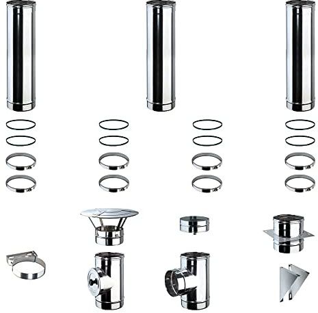 Kit Fumi Diametro 80 Mono Parete in Acciaio Inox, Altezza 3,47m, Kit scarico fumi per Stufa a Pellet e Legna, Caldaie, Camini | Brico Kit