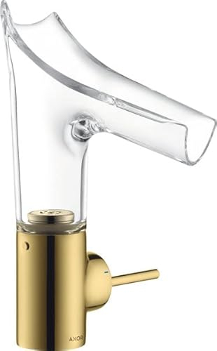 hansgrohe AXOR Starck V Einhebel-Waschtischmischer 140 mit Glasauslauf und Ablaufgarnitur, 12112990, Farbe: Polished Gold Optic