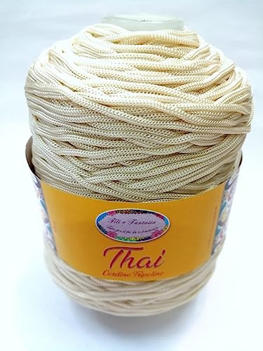 Cordino cordoncino tripolino Thai di qualità, rocca da 500 gr. per borse, centri e varie, ferri uncinetto 3,5/4,5 (PANNA 330)