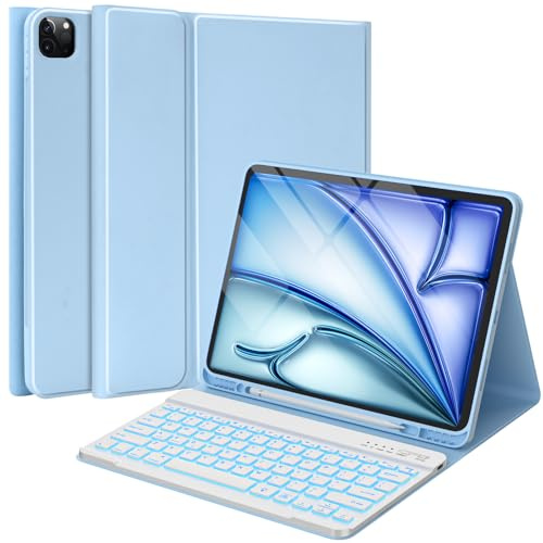 BQSS - Custodia con tastiera per iPad Air da 13 pollici (M2) 2024 con tastiera per iPad Pro da 12,9 pollici, sesta /5a/4a generazione, custodia per tastiera wireless rimovibile con portapenne,
