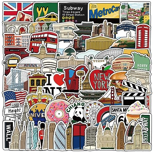Affoto Weltberühmtes Gebäude Aufkleber für Laptop (100 PCS),Geschenk für Kinder Jugendliche Erwachsene Jungen,Gebäude Stickers Wasserdicht Vinyl Aufkleber für Scrapbook,Skateboard,Auto,Gepäck