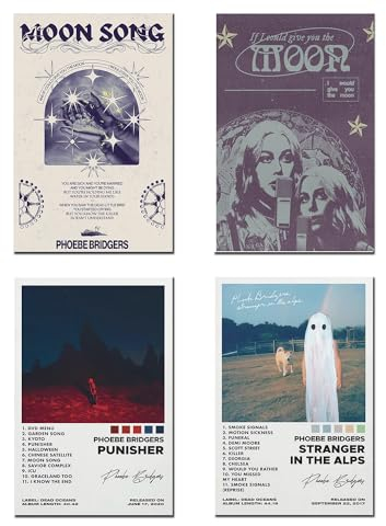 Fyzuf Phoebe Bridgers Poster Set mit 4 Albumcover-Musikpostern für Zimmer, ästhetisch, Wandkunst für Raumdekoration, Merch, Leinwand, Wandkunstdrucke, HD-Poster, ungerahmt