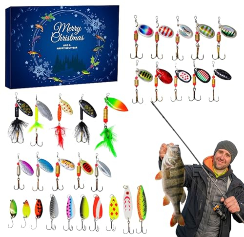 TONGFENG Angel Adventskalender 2023 | Adventskalender Angel Männer | 24 Tage Angelgerät Weihnachtskalender Angeln Köder Set | Angelzubehör Countdown Kalender Geschenk für Erwachsene, Männer, Jungen