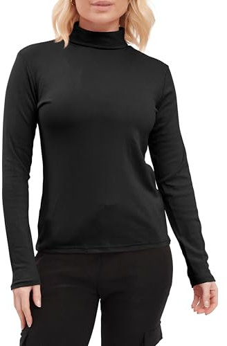 Love My Fashions® Women's Turtle Polo Neck Long Sleeve Plain Top Stretchy Pullover High Neck Ladies Black