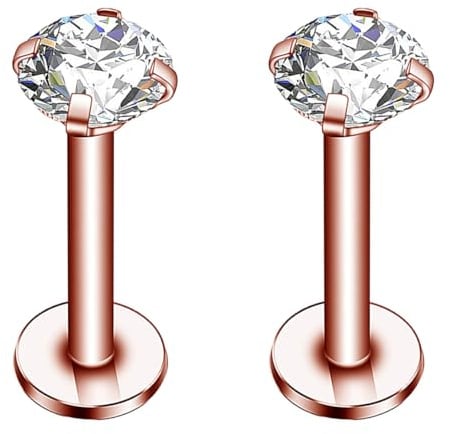 Decentraland 16G Silber Ohrstecker CZ Labret Nase Tragus Knorpelschmuck aus Chirurgenstahl mit Innengewinde Piercingschmuck für Helix, Muschel, Lippe, Nase, Ohrring für Frauen