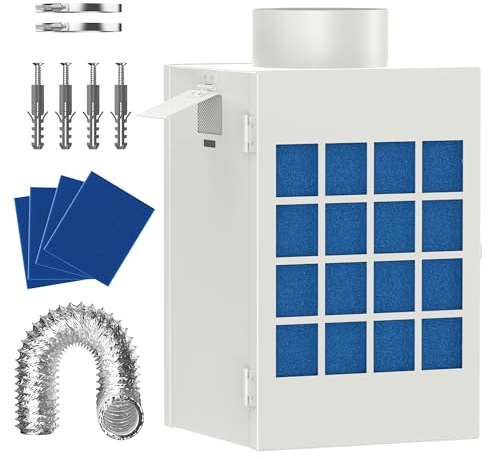 HOOMESUN All-In-One Indoor Dyer Vent, Stainless Steel Screen Filter, Complete Indoor Dryer Vent Kit for Electric Dryer, with 4pcs Polyester Filters, 2 Hose Clamps, 4 inch 8FT Aluminum Dryer Vent Hose