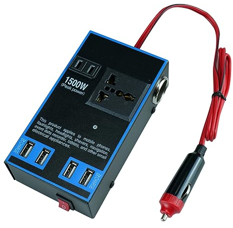 Inversor de Corriente para Automóvil 1500W Adaptador de Enchufe para Automóvil 12V 24V a 110V 220V Convertidor de Potencia de Salida de Enchufe para el Hogar para Automóvil, RV, Camión, Computadora