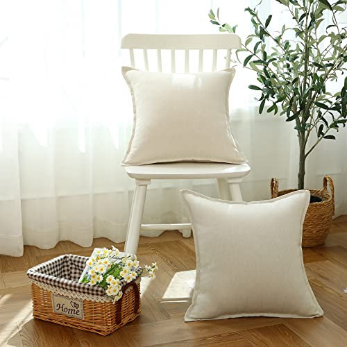 LIGICKY 2er Set Neutrales Leinen Kissenbezug 50x50 cm Weiß Dekorative Kissenhülle Zierkissenbezüge Rustikales Bauernhaus Boho Wohnkultur Kissenbezüge Sofakissen für Wohnzimmer Couch Auto