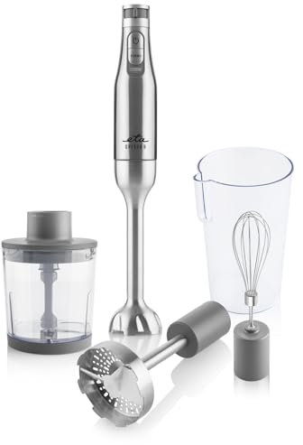 ETA Stabmixer Spesso II I 4 in 1 I 6 Geschwindigkeiten I 1200 W I DC Motor I Turbo Stufe I Schneebesen I Mixbecher I Zerkleinerer I Kartoffelaufsatz I Arbeitsbehälter 600 ml I Edelstahlausführung