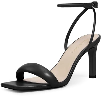 MIRAAZZURRA Damen Sandalen Riemchen High Heel Quadratische Offene Zehe Slingback Heel Sandalen with Ankle Strap für Kleider Party Schuhe Schwarz 38