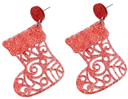 Damen Ohrringe Creolen Weihnachtsohrringe im europäischen amerikanischen Stil, vielseitig einsetzbar, Weihnachtsmann-Weihnachtsstrümpfe, Schneeflocken-Ohrringe, Ohrringe für Frauen N (C, One Size)