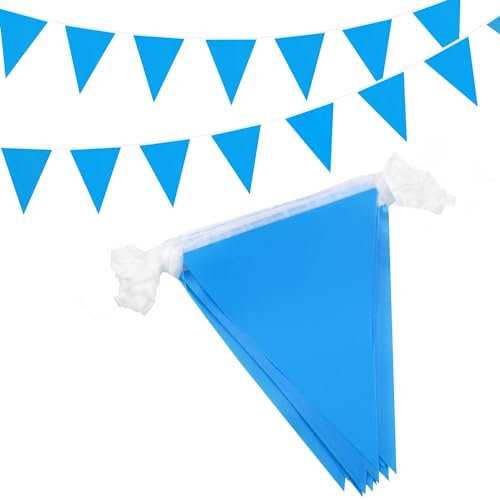 15 m Blaue Wimpelkette, 42 Stück dreieckige Stoffbanner für Geburtstage, Babypartys, Hochzeiten, Gartenpartys und andere Partydekorationen für drinnen und draußen
