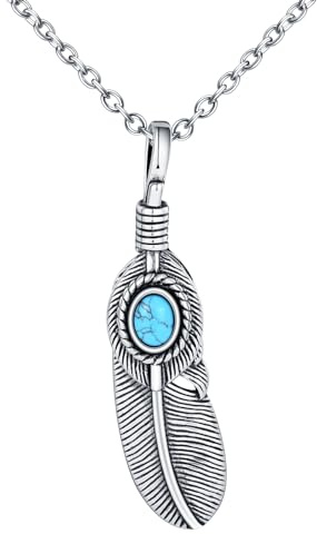 INFINIONLY Kreative Herren Damen Edelstahl Ketten Vintage Feder Halskette mit Anhänger mit 55cm Kette Fashion Dekoration für Jugendliche