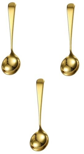 Alipis 3pcs Stainless Steel Handle Serving Spoon Elegant Round Soup Spoon for Home and Restaurant Use Golden Colour Mixing Utensil for Cooking and Dining
