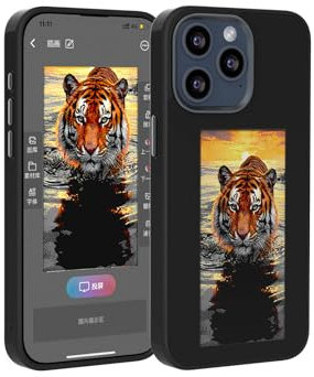 BLOSSOMLIFE NFC Ink Phone Case for iPhone 14 15 Pro Max APP Operation Smart Photo Rear Projection Customiza Phone Case Instantly Display Photos E-ink case (for iphone 15 pro max,Dark gray)