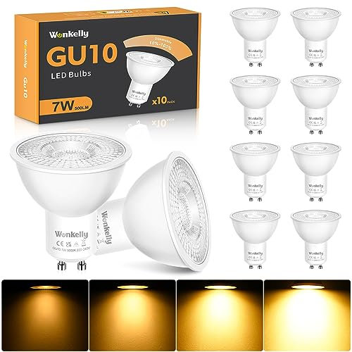 GU10 LED Dimmbar, 7W 3000K GU10 LED Warmweiss Dimmbar Lampe, 50W Halogen Ersatz, 500LM Warmweiß Glühbirnen, 38° Abstrahlwinkel, Energiesparend, GU10 Leuchtmittel, 10er Pack