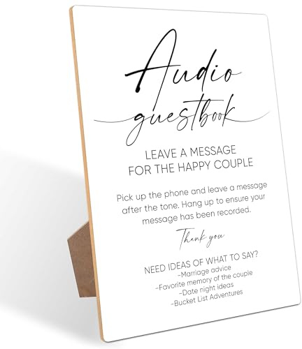 Audio Guest Book Phone Sign, Minimalist Style Wedding Signs for Engagement Party, Bridal Shower and Reception, Wooden Desk Decor With Stand, Party Favors, 10