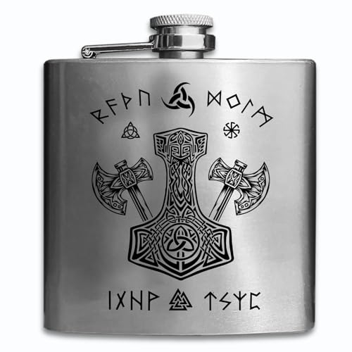 Petaca de Acero Inoxidable con Grabado Vikingo: Elige entre 6 diseños. Grabado láser personalizado en la parte trasera. Disponible en color cobre o plata, 175 ml. Un regalo único y personalizado