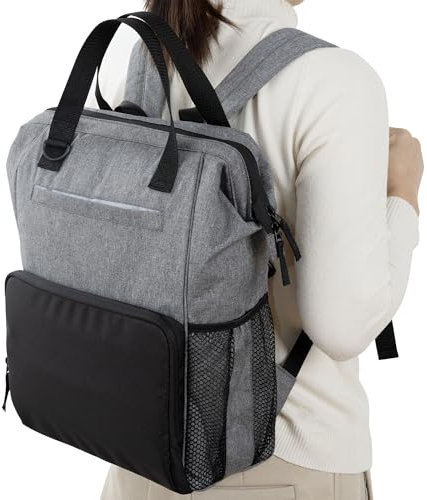 Navaris Multifunktions Wickelrucksack groß - Mit Laptopfach, Wickelunterlage und Kinderwagenriemen - Baby Taschen für Mama - Baby Wickeltasche - Grau und Schwarz