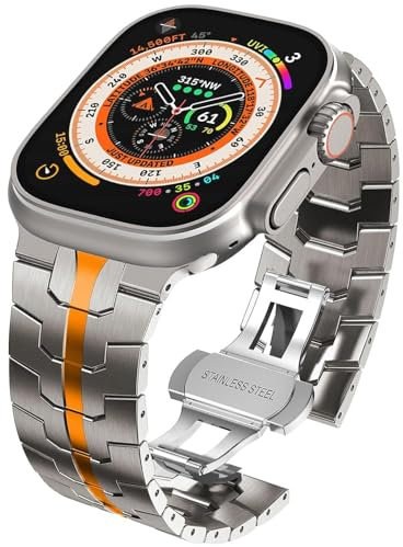KADES Titan Armband für Apple Watch - Ultra 2, 49mm, Series 10 46mm, 9/8/7 45mm, SE/6/5/4 44mm - Titan/Orange