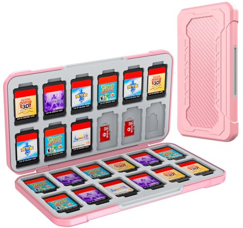 HEIYING Switch Game Case for Nintendo Switch 2/Lite/OLED, Pink Memory Storage Holder Case with 24 Game Card Slots and 24 Micro SD Cards Slots