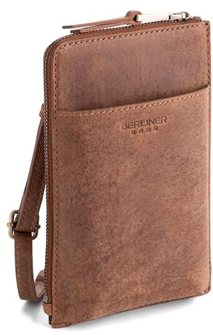 Berliner Bags Vintage Handytasche Kim, Kleine Crossbody aus Leder, Umhängetasche mit Geldbörse, für Damen und Herren - Braun