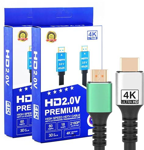 FusionTG Lot de 2 câbles HDMI 2.0 4K de qualité supérieure pour transfert de données ultra HD, haute vitesse, 18 Gbit/s, compatible avec Xbox, PS5 et toutes les consoles de jeu, TV, moniteur, Blu-ray