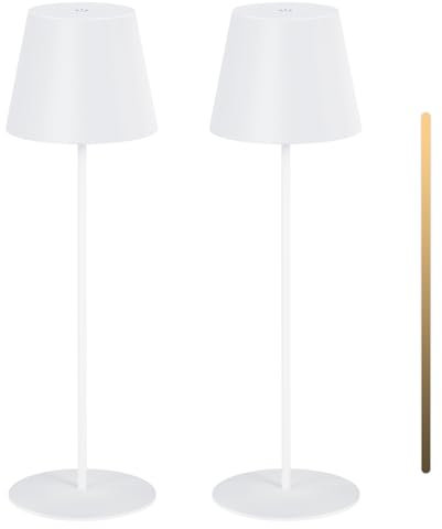 MALUX 2 Stück LED Tischlampe kabellos mit Touch,Indoor & Outdoor Wiederaufladbar LED Akku Tischleuchte,3 Farbtemperatur Stufenlos Dimmbar,Timer-Funktion, LED Lampe Akku Outdoor Lampe (Weiß)