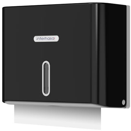 interhasa! Kommerzieller Papierhandtuchspender, Wandmontage, Handtuchspender mit Schlüsselschloss, C-Falz, Papierhandtuchspender, große Kapazität für Badezimmer, selbstklebend, Schwarz