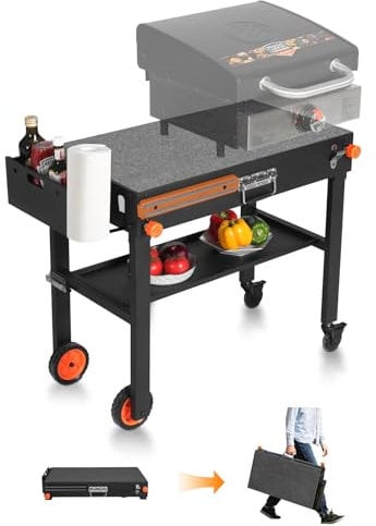 Tragbarer Blackstone Grillständer, klappbarer Grilltisch mit Rädern für 43,2 cm Blackstone Grillplatten, Ninja-Grills, Pizzaofen, 78,9 x 43,2 cm, Grillwagen mit magnetischem Werkzeughalter für