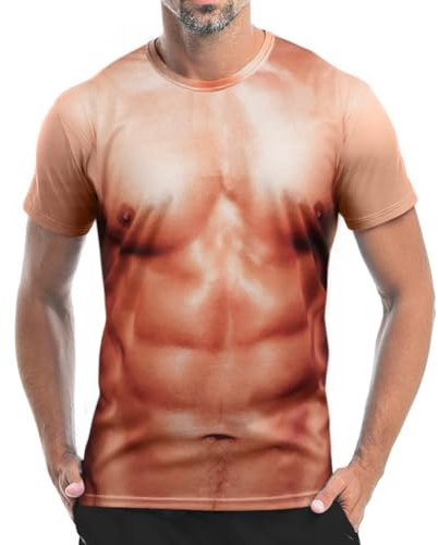 AYBUY 3D Imprimer Tee Shirt Muscle Hommes,Funky Muscle Graphic T-Shirt 3D Motif Imprimé Manches Courtes Sportswear,Motif Imprimé Décontracté Tops Halloween Danse Clubwear,XXL