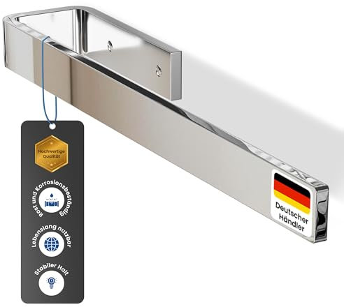 rtmr Premium Handtuchhalter - Chrom, zum Bohren/Schrankmontage, Gästehandtuchhalter aus Aluminium, 32 cm/Handtuchstange, platzsparend, Ideal für Bad & Gäste-WC